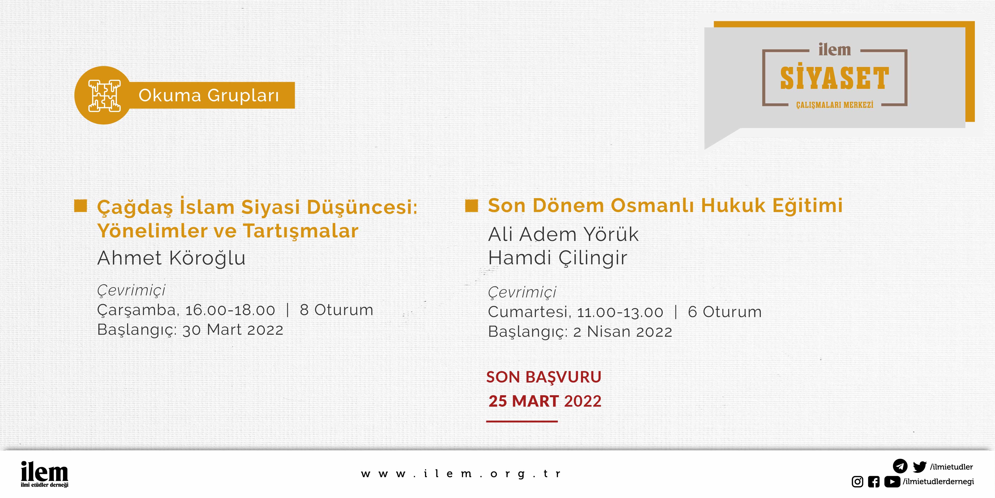Siyaset Çalışmaları Merkezi - Bahar 2022 Okuma Grupları